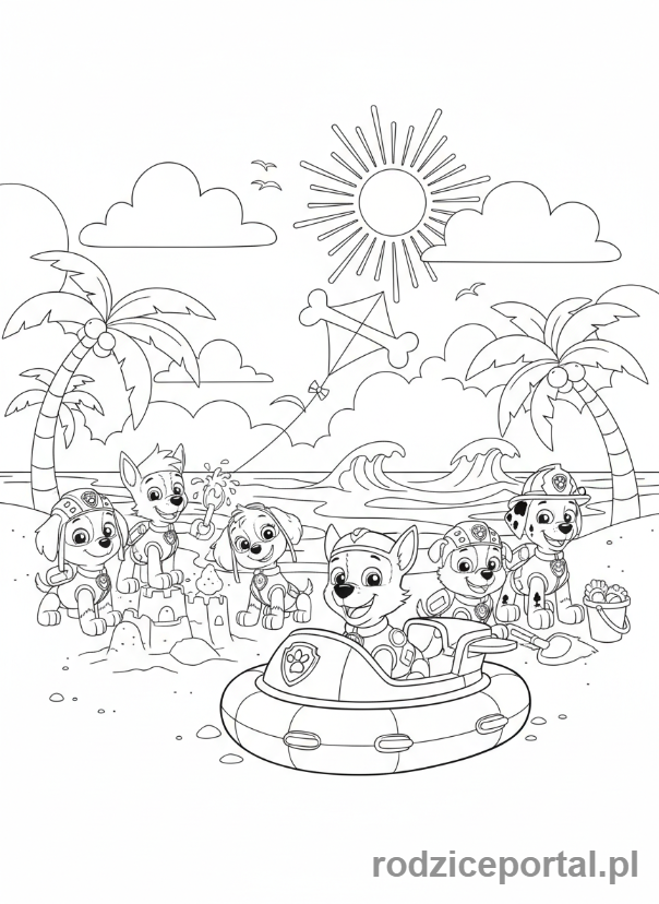 Kolorowanka Psi Patrol - Psi Patrol na plaży