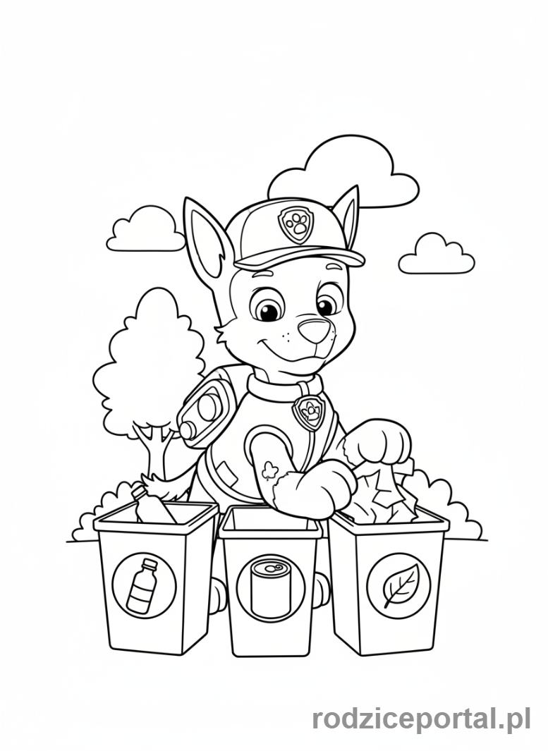 Kolorowanka Psi Patrol - Rocky segregujący śmieci
