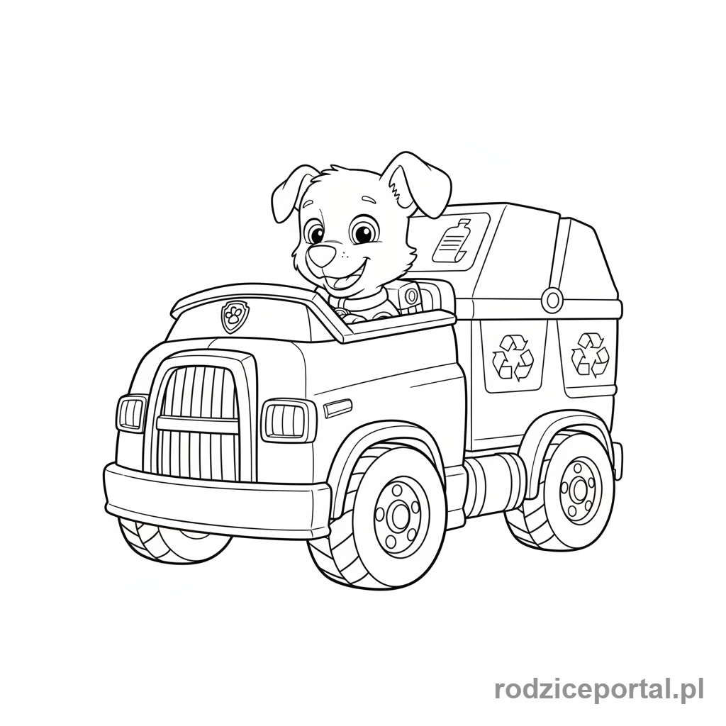 Kolorowanka Psi Patrol - Rocky w swojej ciężarówce recyklingowej.