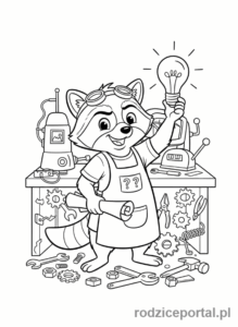 Kolorowanka Psi Patrol - Rocky z różnymi narzędziami