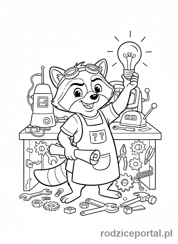 Kolorowanka Psi Patrol - Rocky z różnymi narzędziami