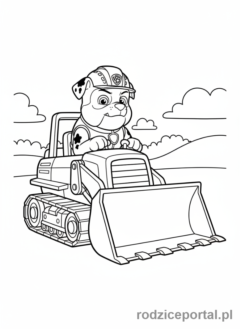 Kolorowanka Psi Patrol - Rubble buduje coś koparką