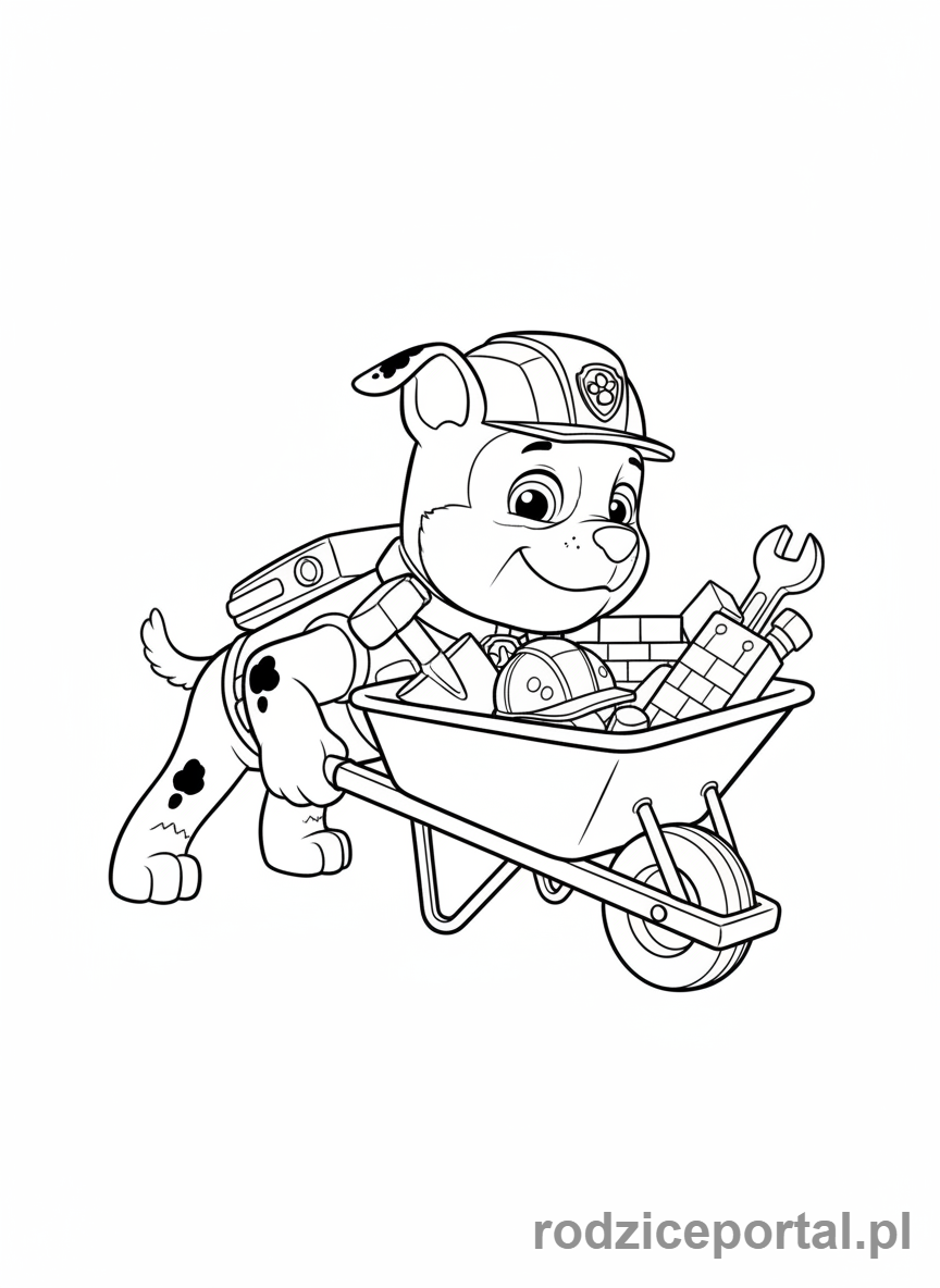 Kolorowanka Psi Patrol - Rubble pchający taczkę
