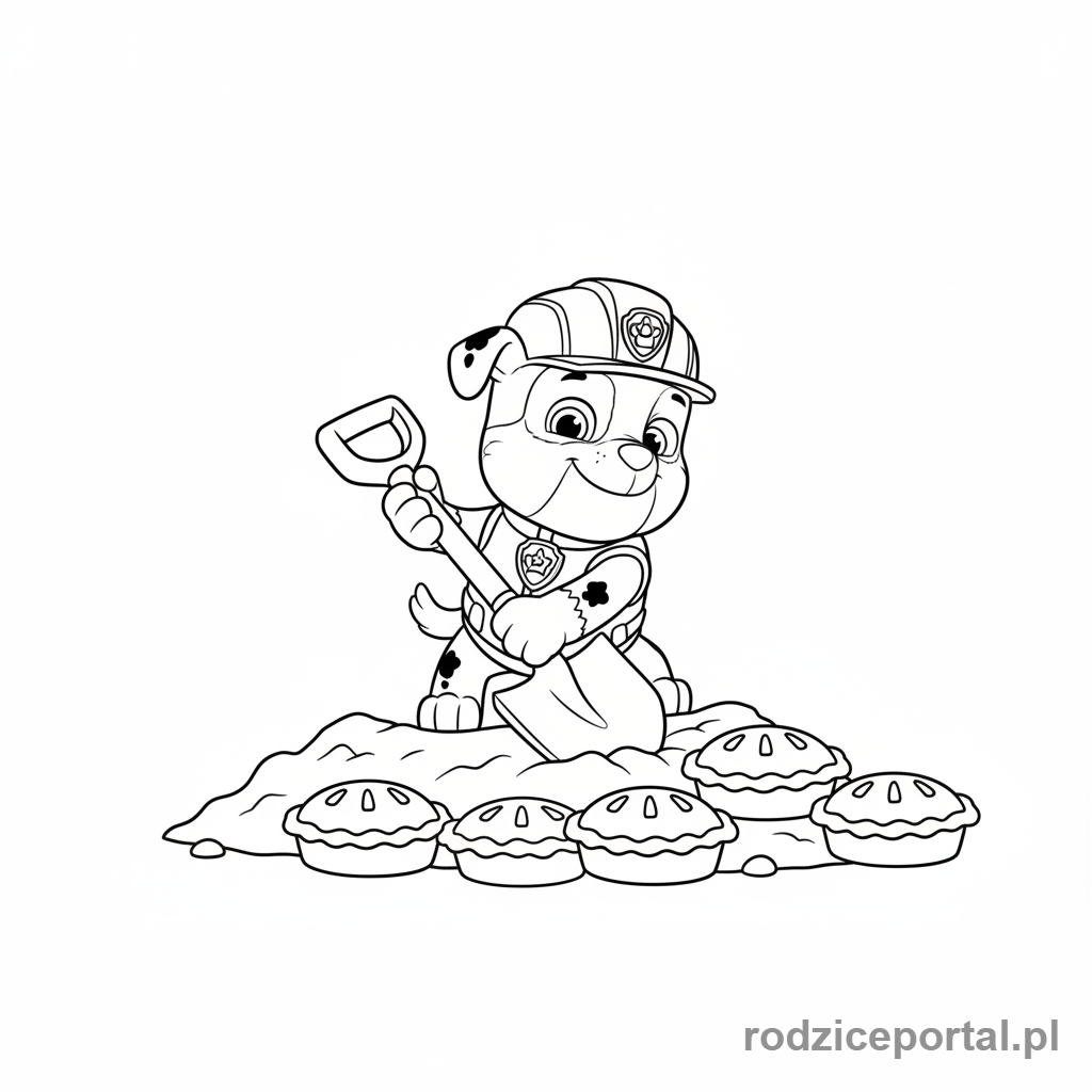 Kolorowanka Psi Patrol - Rubble, pies budowniczy, kopie łopatą.