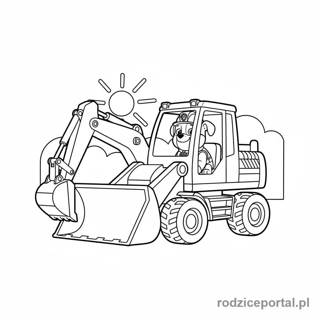 Kolorowanka Psi Patrol - Rubble w swojej koparce.