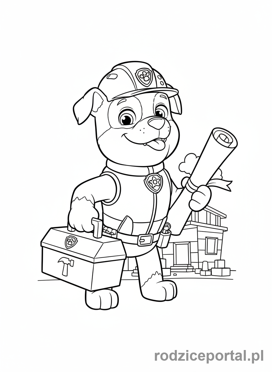 Kolorowanka Psi Patrol - Rubble z narzędziami budowlanymi