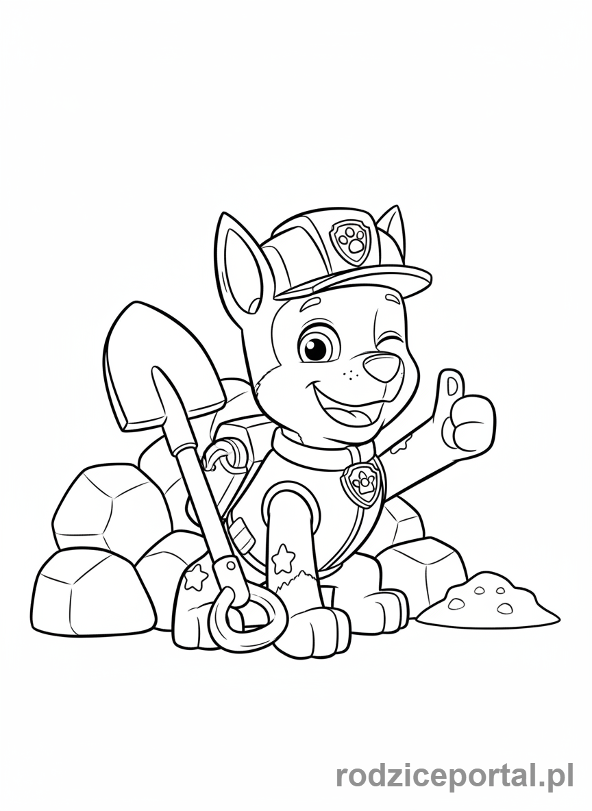 Kolorowanka Psi Patrol - Rubble ze swoją szuflą