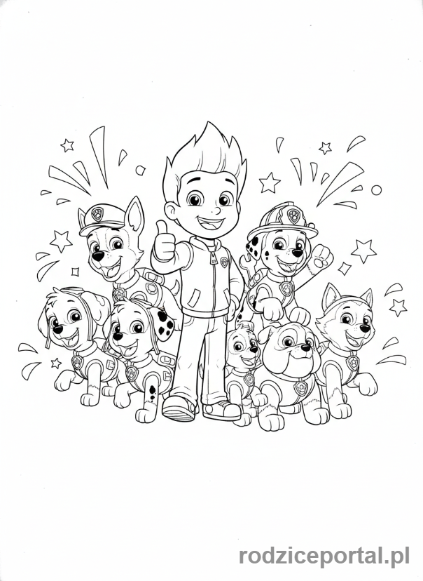 Kolorowanka Psi Patrol - Ryder i Psi Patrol świętują