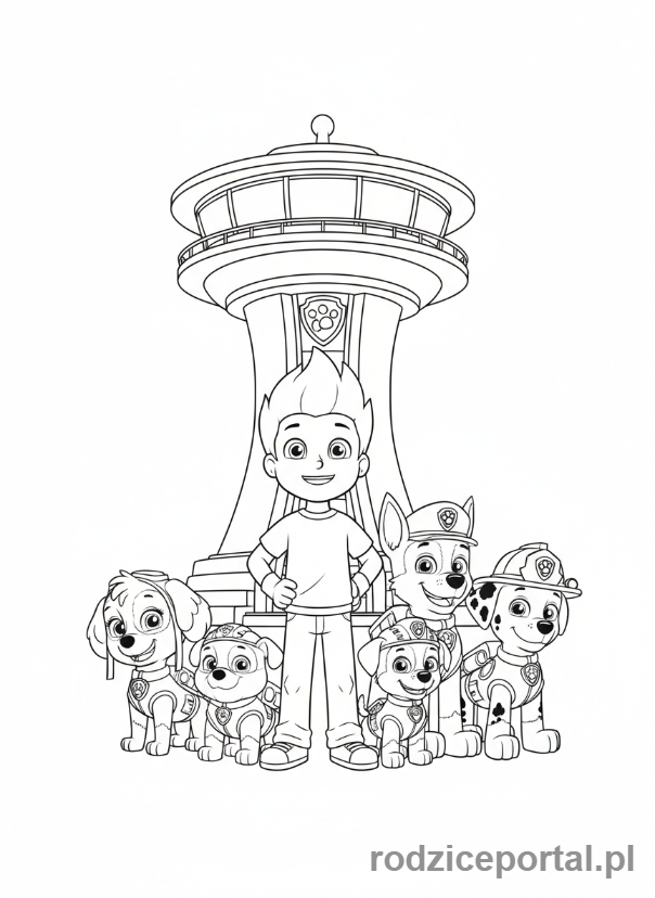 Kolorowanka Psi Patrol - Ryder i Psi Patrol w bazie