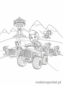 Kolorowanka Psi Patrol - Ryder na swoim quadzie