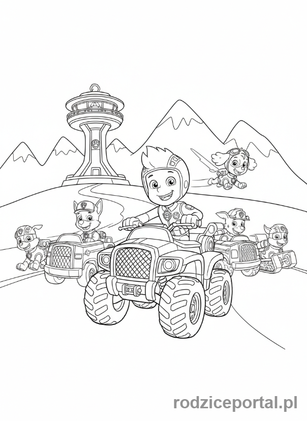 Kolorowanka Psi Patrol - Ryder na swoim quadzie