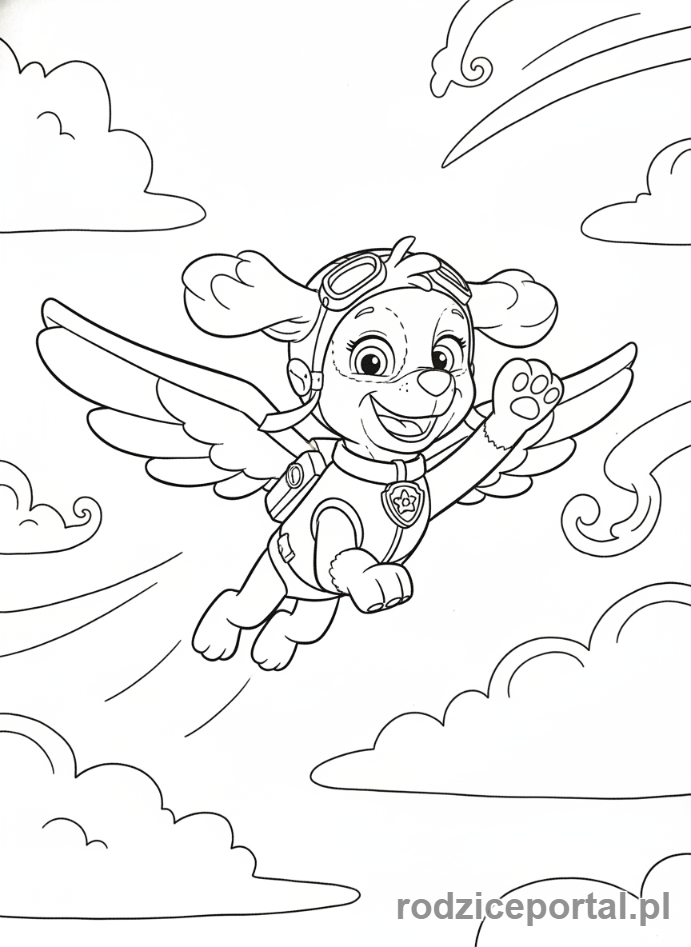 Kolorowanka Psi Patrol - Skye macha łapką