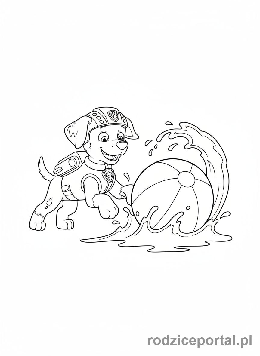 Kolorowanka Psi Patrol - Zuma bawiąca się piłką na wodzie