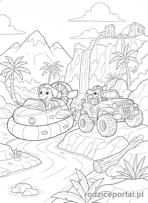 Kolorowanka Psi Patrol - Zuma i Tracker na misji