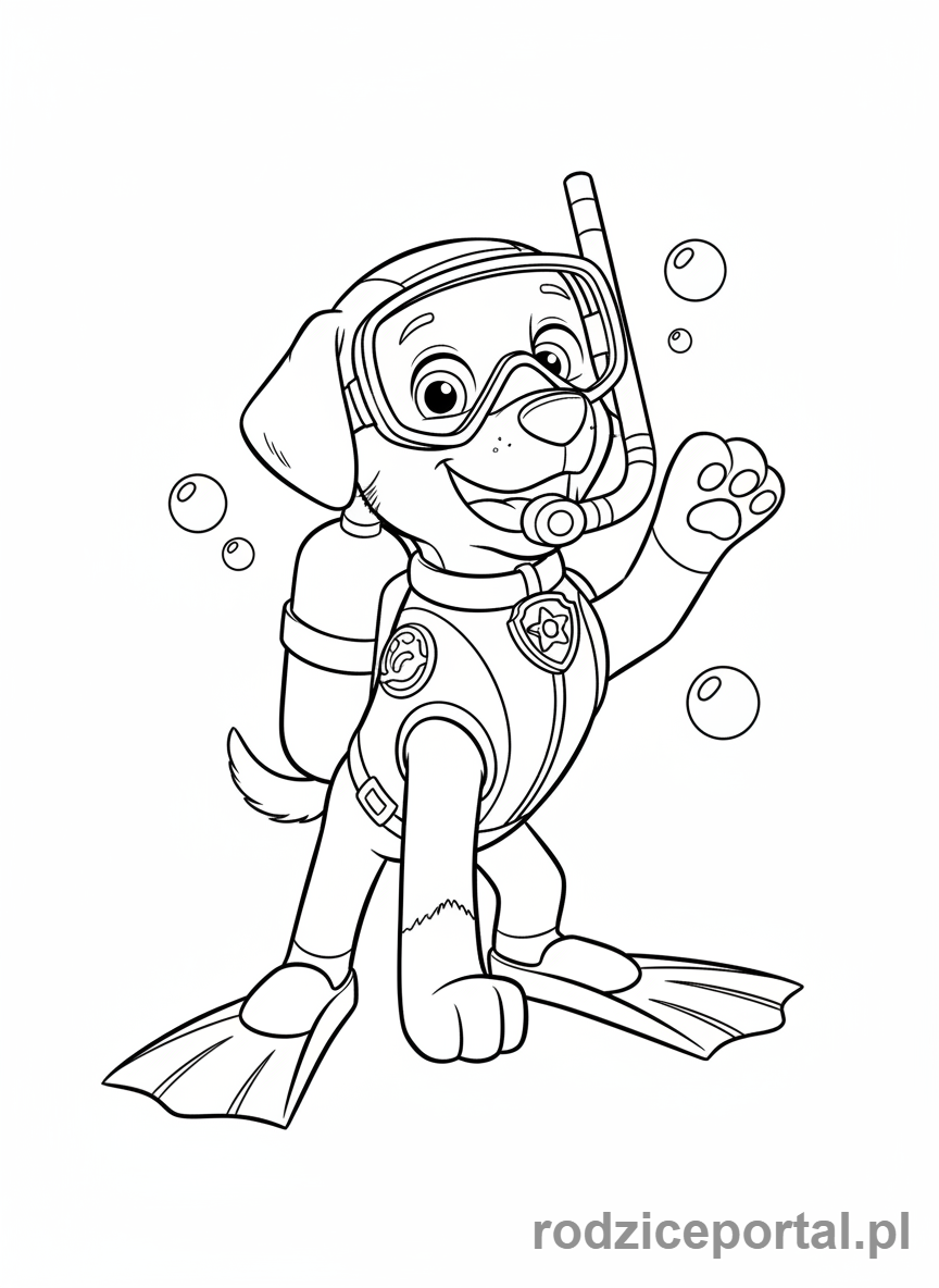 Kolorowanka Psi Patrol - Zuma w swoim sprzęcie do nurkowania