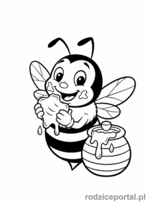 Kolorowanka Pszczółka Maja - Gucio pszczółka zajadający miód.
