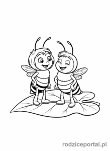 Kolorowanka Pszczółka Maja - Pszczółka Maja i Gucio rozmawiający.