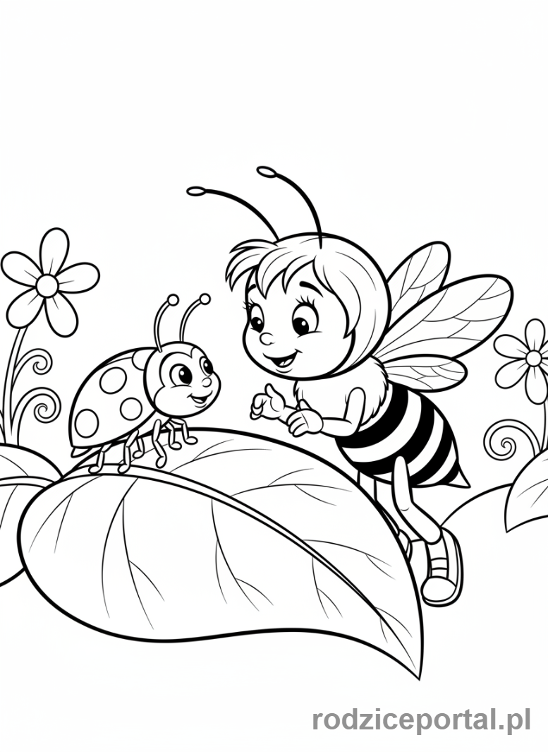 Kolorowanka Pszczółka Maja - Pszczółka Maja rozmawiająca z biedronką.