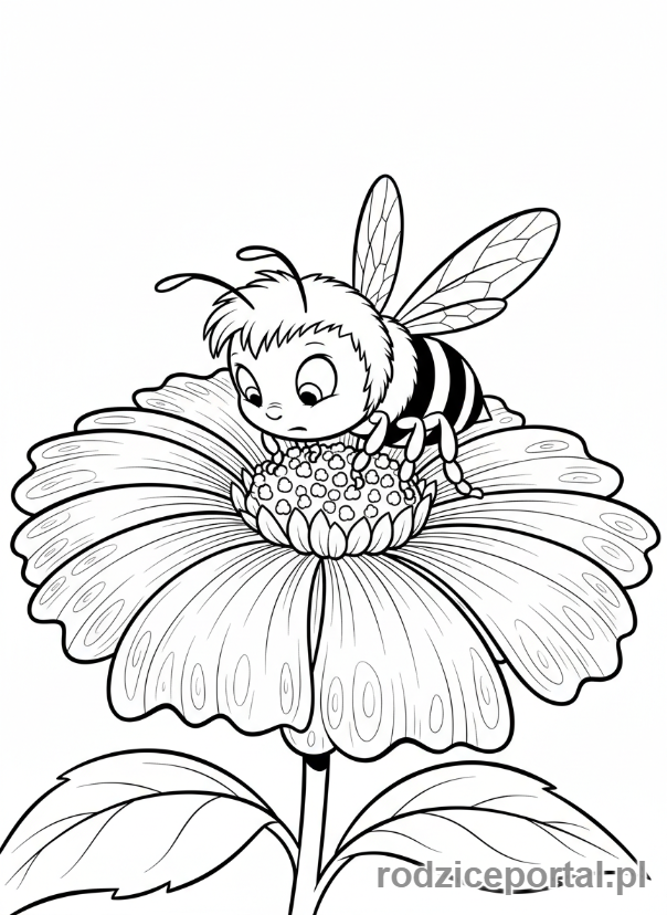 Kolorowanka Pszczółka Maja - Pszczółka Maja zbierająca nektar z kwiatka.