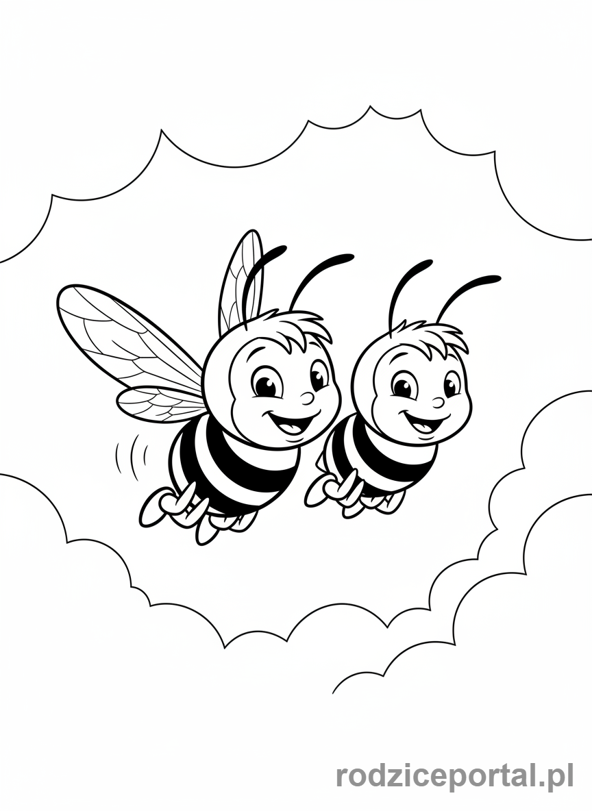 Kolorowanka Pszczółka Maja - Pszczółki Maja i Gucio lecące razem.