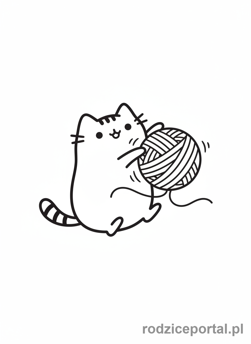 Kolorowanka Pusheen - Pusheen bawiąca się kłębkiem włóczki