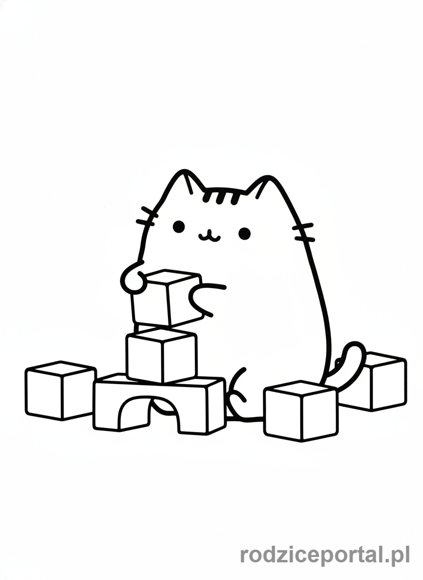 Kolorowanka Pusheen - Pusheen bawiąca się klockami