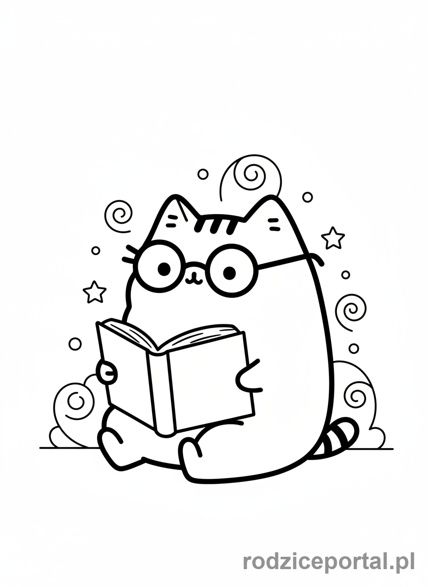 Kolorowanka Pusheen - Pusheen czytająca książkę