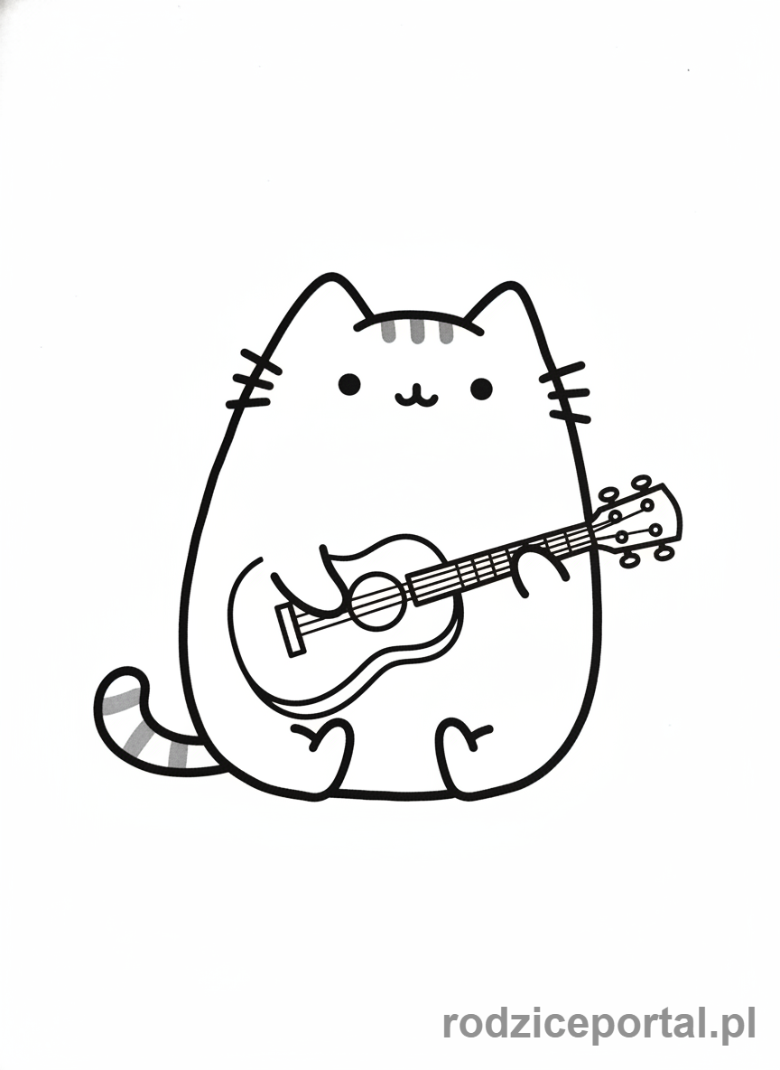 Kolorowanka Pusheen - Pusheen grająca na małej gitarze