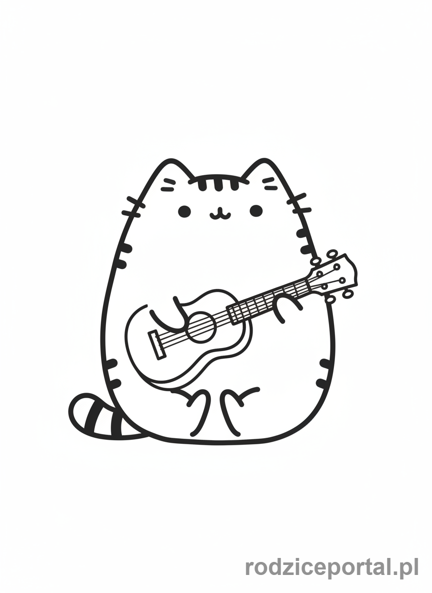 Kolorowanka Pusheen - Pusheen grająca na ukulele