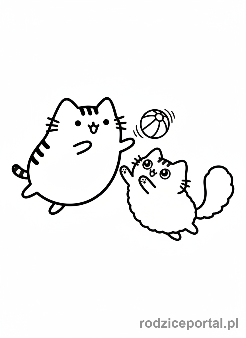 Kolorowanka Pusheen - Pusheen i Stormy bawiące się piłką