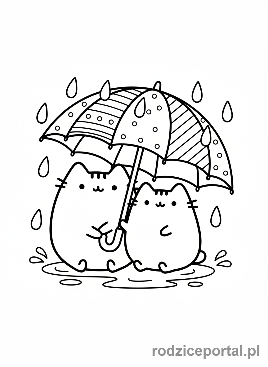 Kolorowanka Pusheen - Pusheen i Stormy z parasolem
