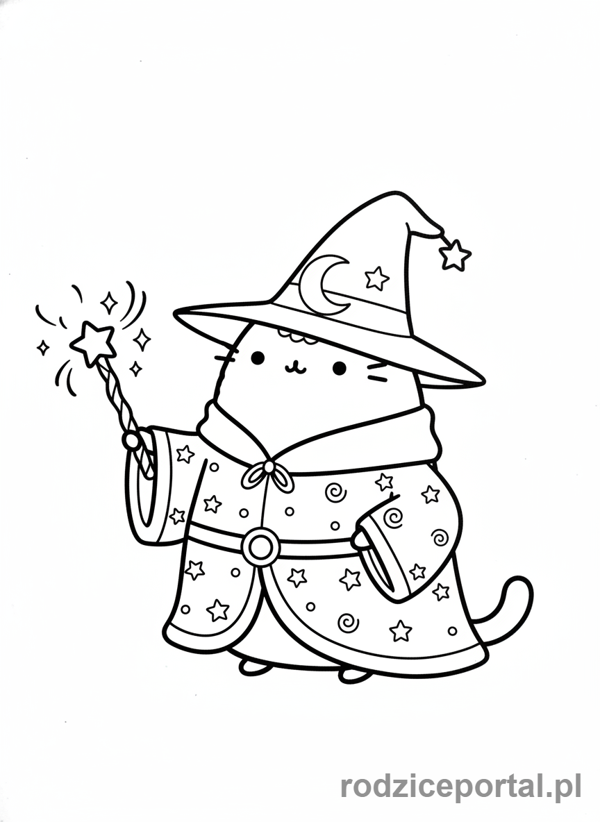 Kolorowanka Pusheen - Pusheen jako czarodziejka z różdżką