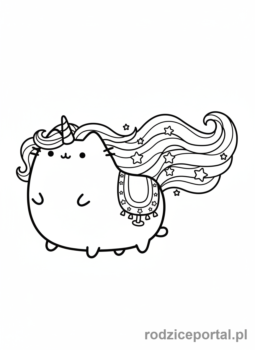 Kolorowanka Pusheen - Pusheen jako jednorożec z rogiem i grzywą