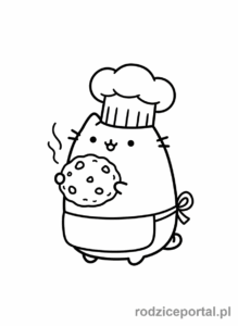 Kolorowanka Pusheen - Pusheen jako piekarz z czapką kucharską