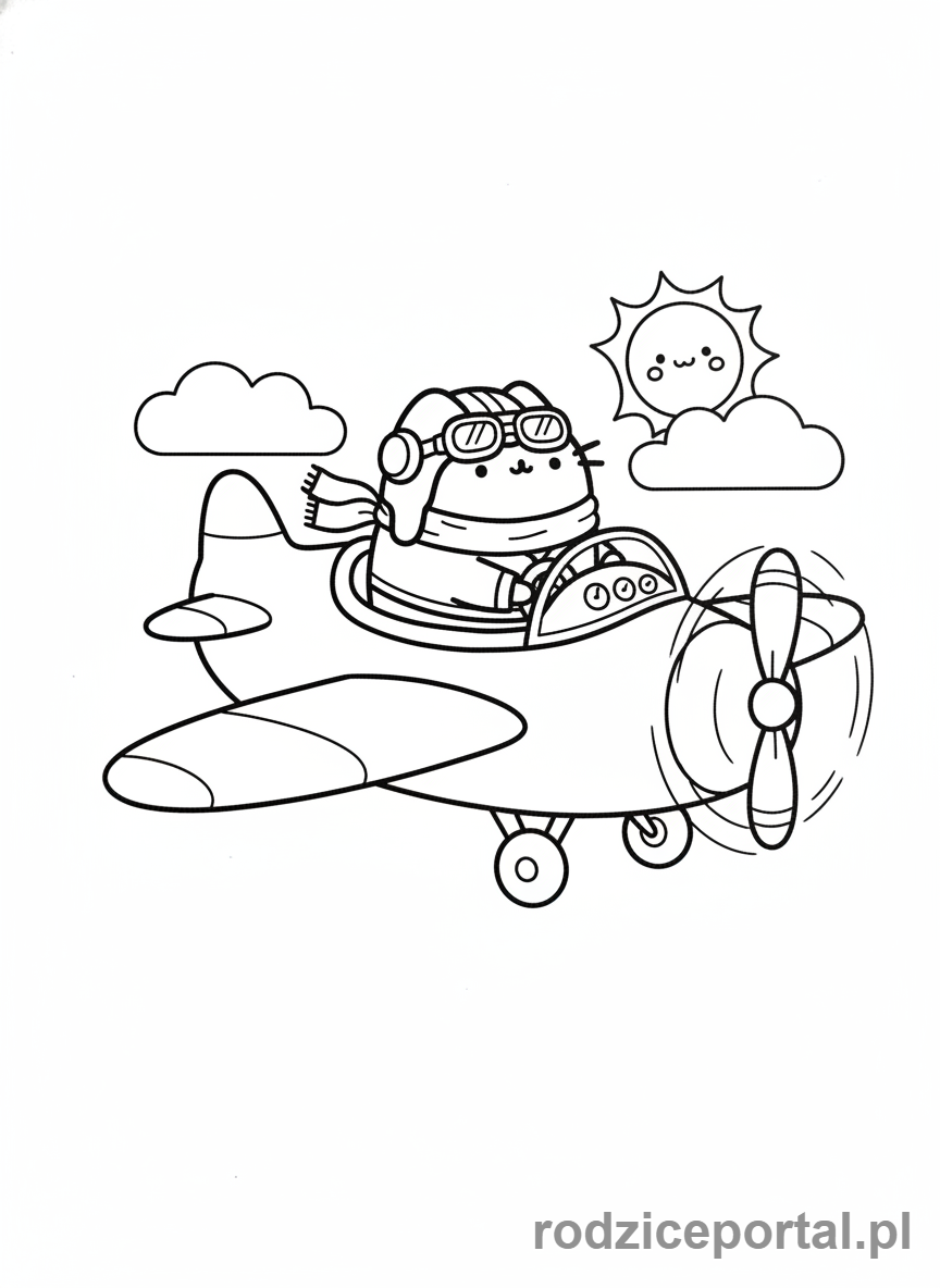 Kolorowanka Pusheen - Pusheen jako pilot w samolocie
