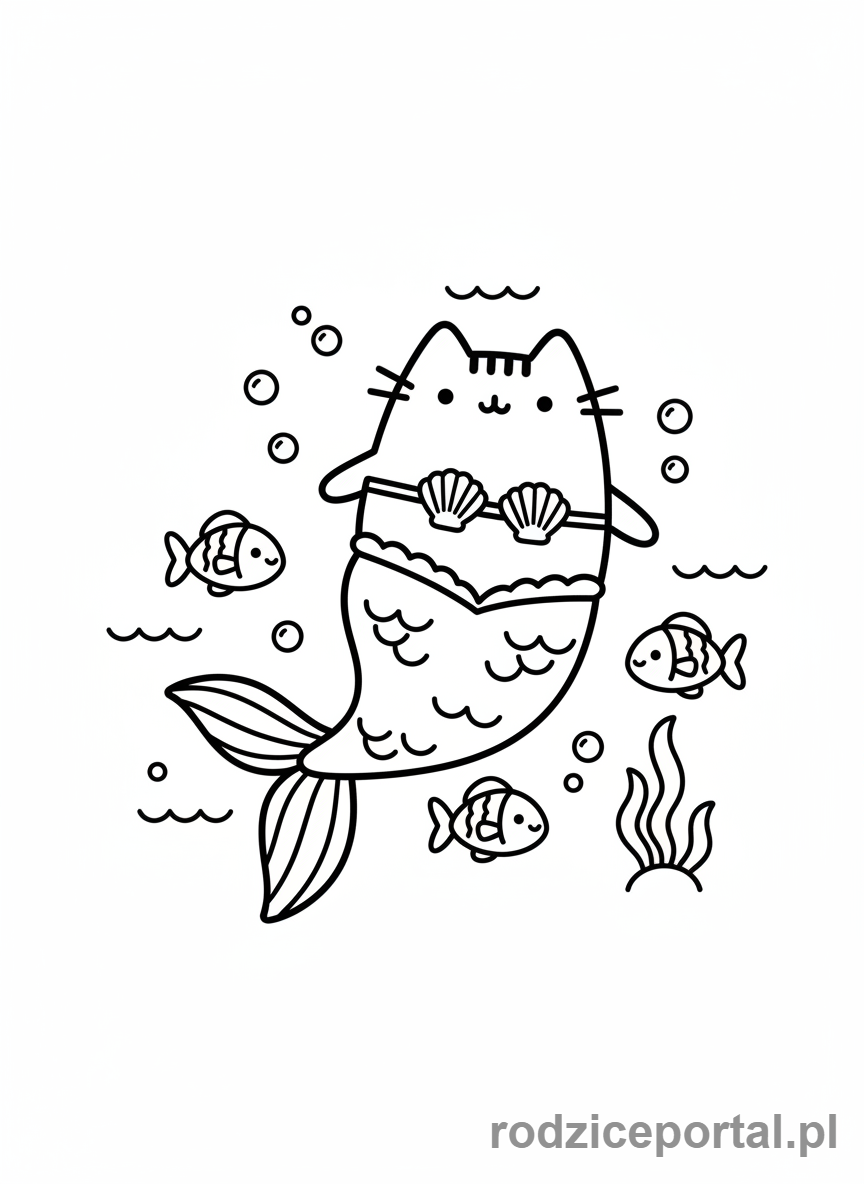 Kolorowanka Pusheen - Pusheen jako syrenka