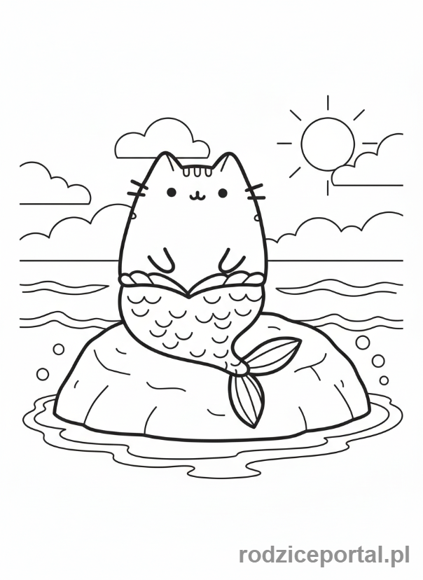 Kolorowanka Pusheen - Pusheen jako syrenka z ogonem