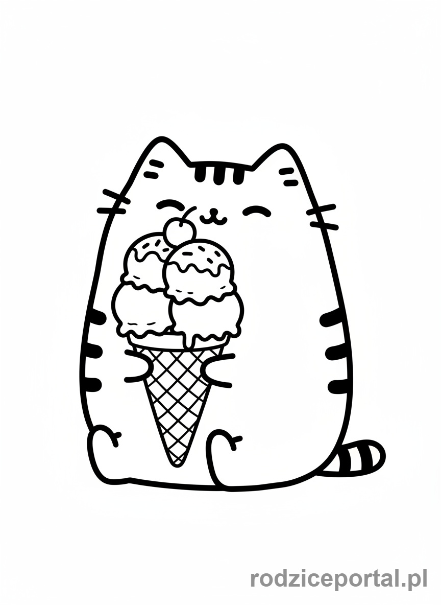 Kolorowanka Pusheen - Pusheen jedząca lody