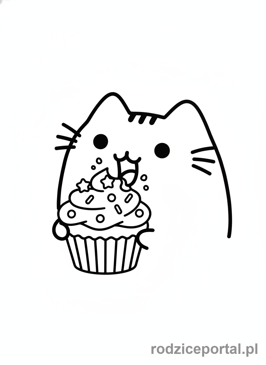Kolorowanka Pusheen - Pusheen jedząca muffinka