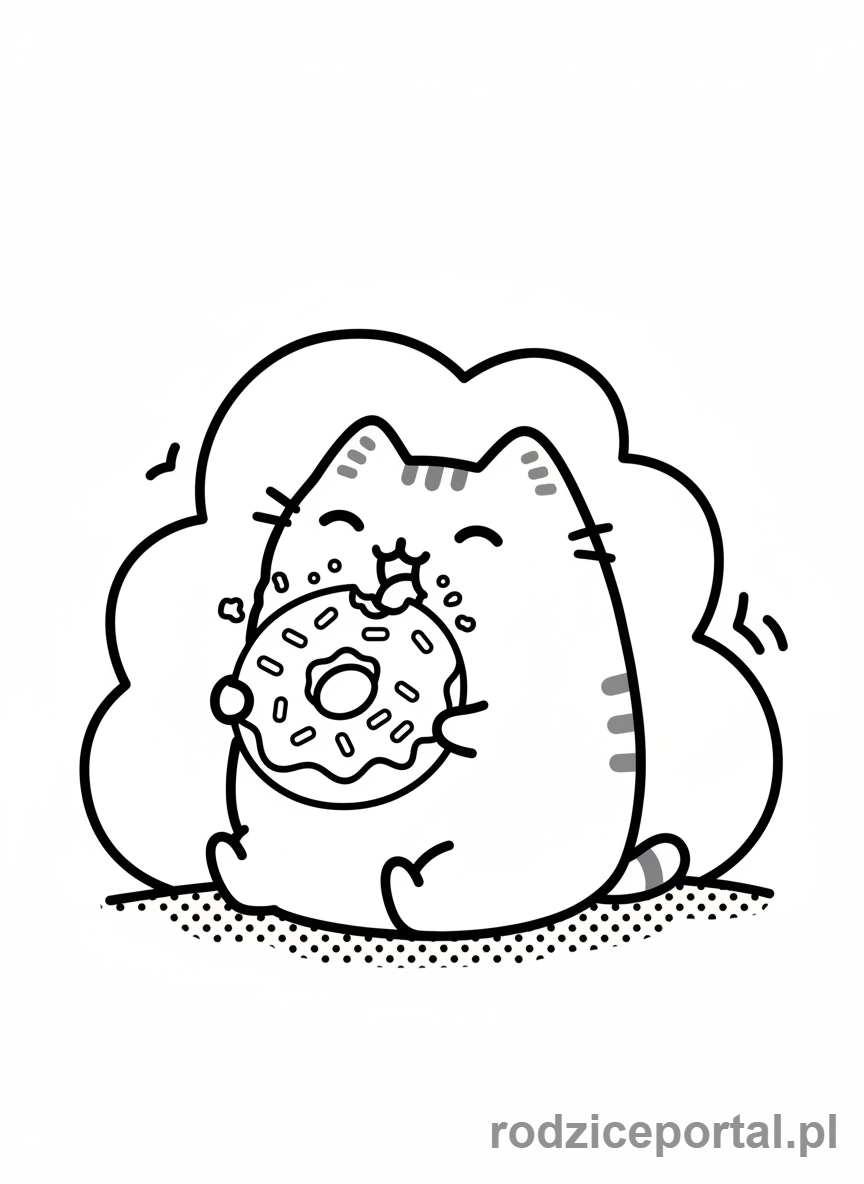 Kolorowanka Pusheen - Pusheen jedząca pączka