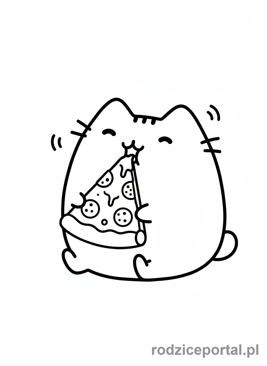 Kolorowanka Pusheen - Pusheen jedząca pizzę