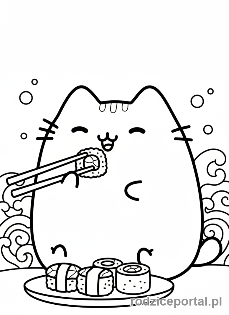 Kolorowanka Pusheen - Pusheen jedząca sushi