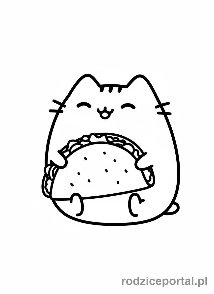 Kolorowanka Pusheen - Pusheen jedząca taco