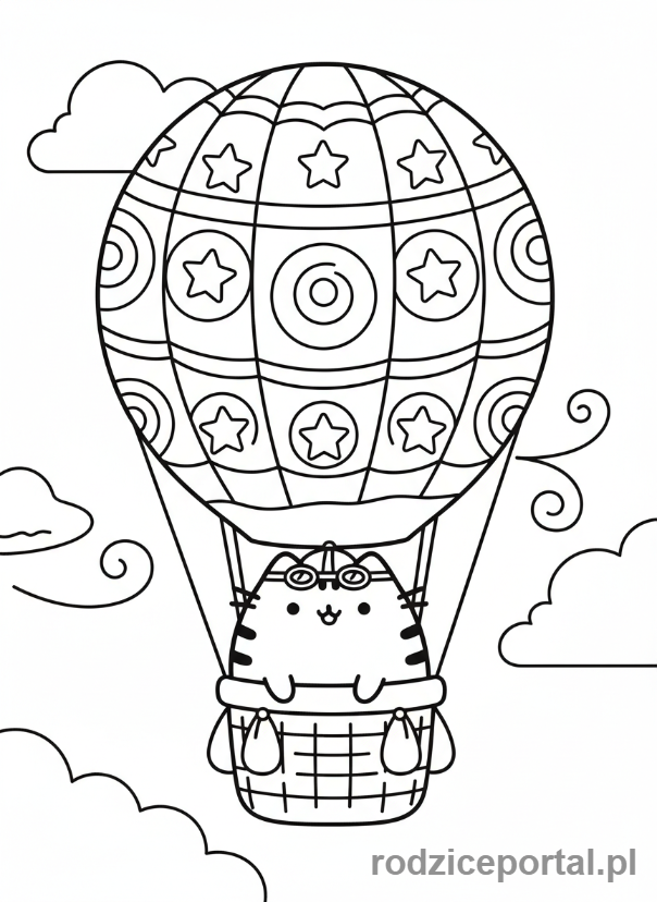 Kolorowanka Pusheen - Pusheen latająca balonem