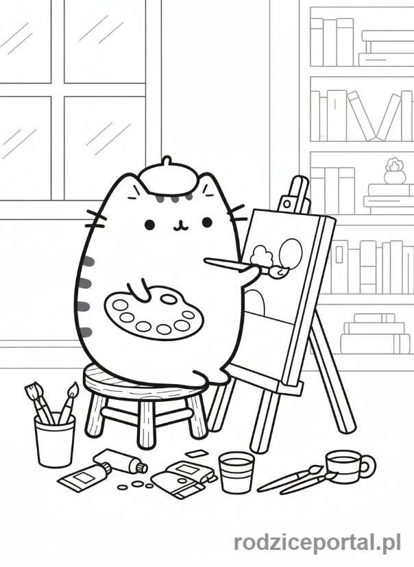 Kolorowanka Pusheen - Pusheen malująca obraz