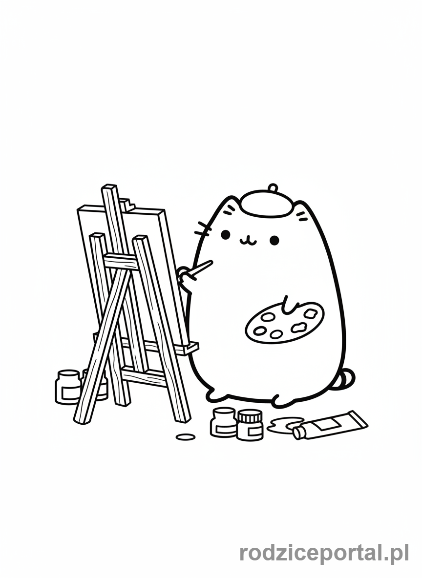 Kolorowanka Pusheen - Pusheen malująca obraz
