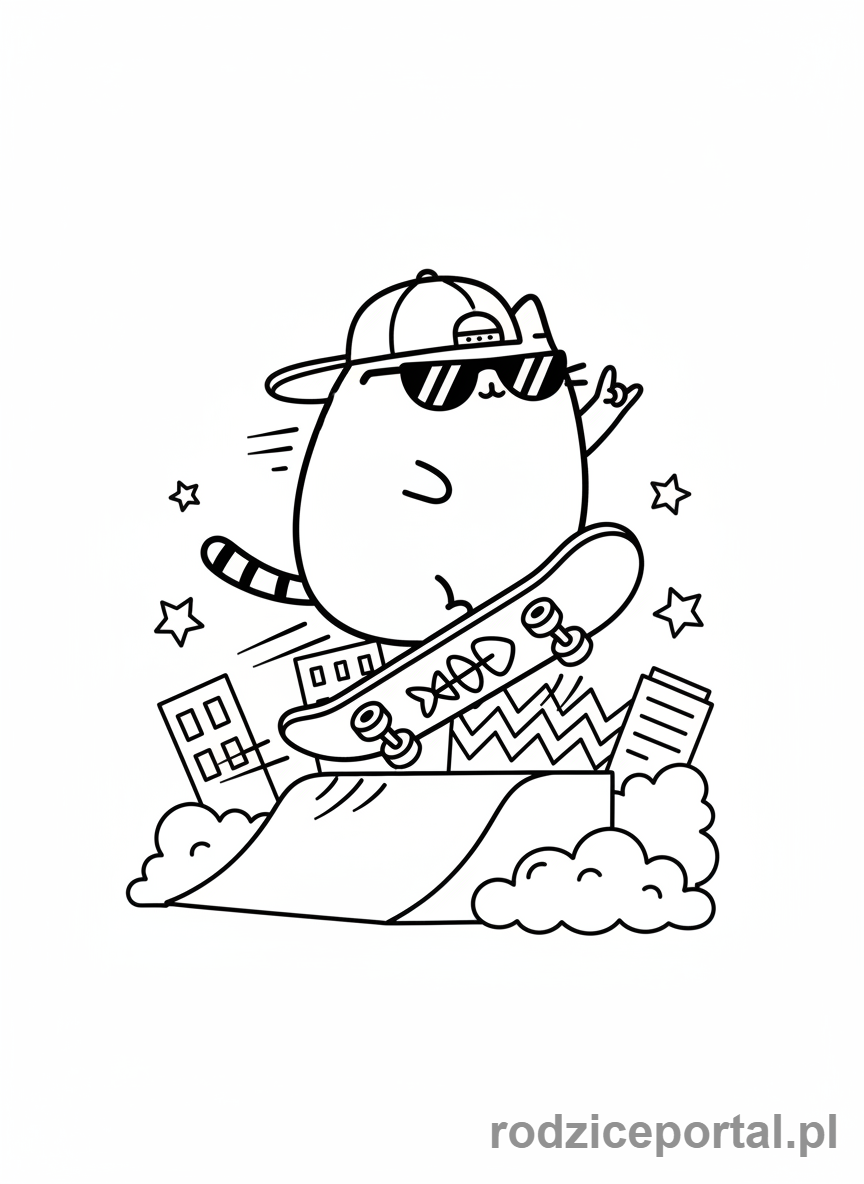 Kolorowanka Pusheen - Pusheen na deskorolce