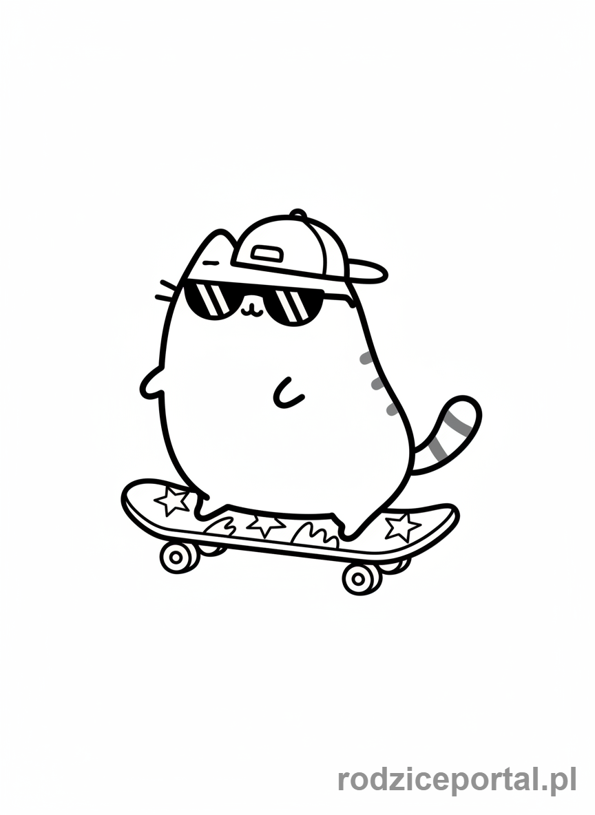 Kolorowanka Pusheen - Pusheen na deskorolce z czapką