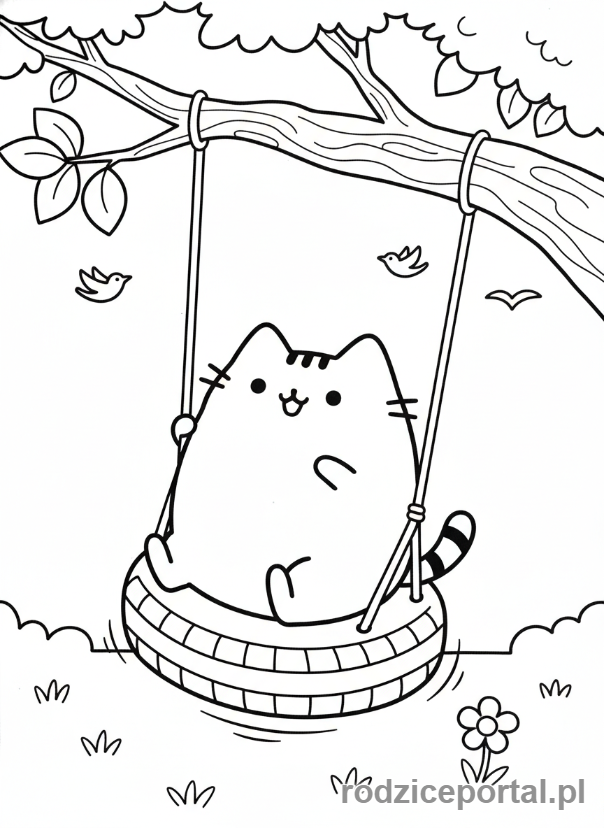 Kolorowanka Pusheen - Pusheen na huśtawce