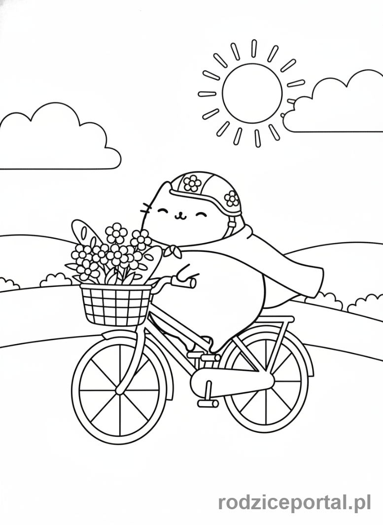 Kolorowanka Pusheen - Pusheen na rowerze